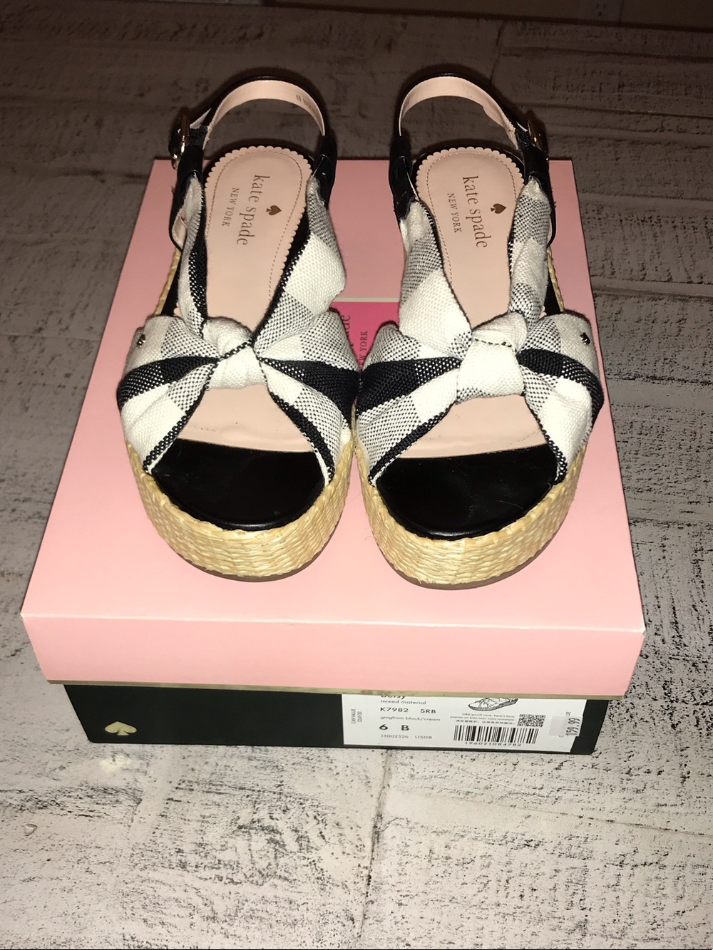 Kate Spade Black & White Knotted Espadrille Wedge Sandals